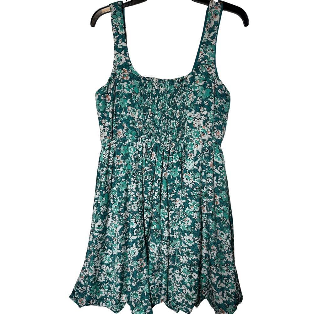 Land of the Free Women's Green Floral Tank Ruffled Lines Short Dress Large